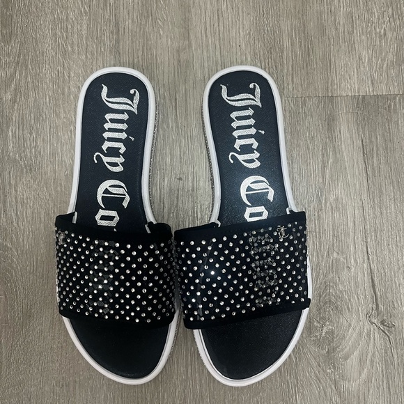 Juicy Couture Black Rhinestone Slide Sandals - Picture 1 of 3